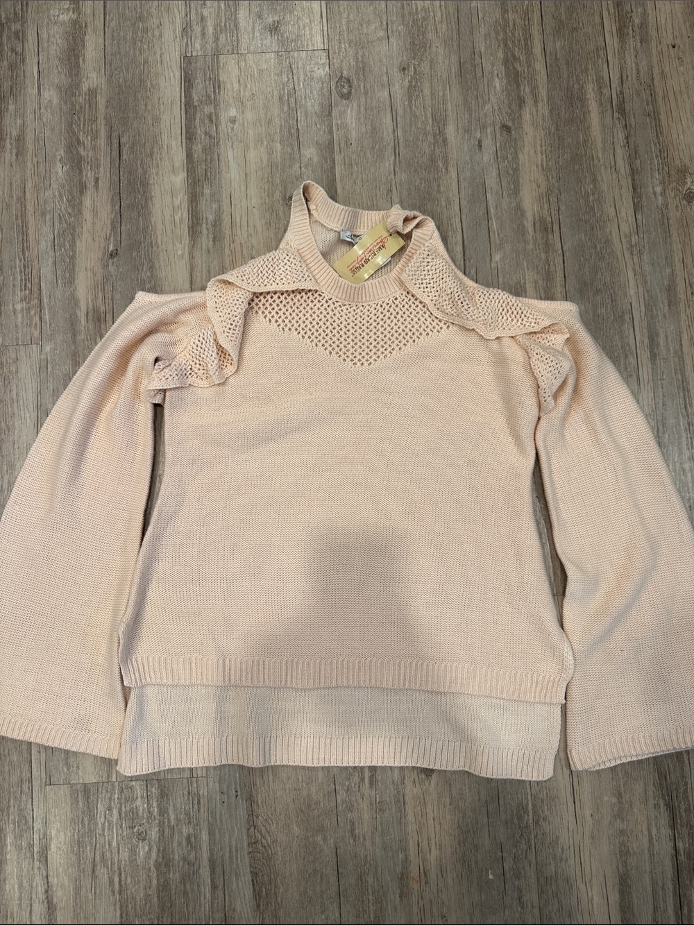 NWT American Rag Cold shoulder Sweater Bell Sleeves Open Knit Blush